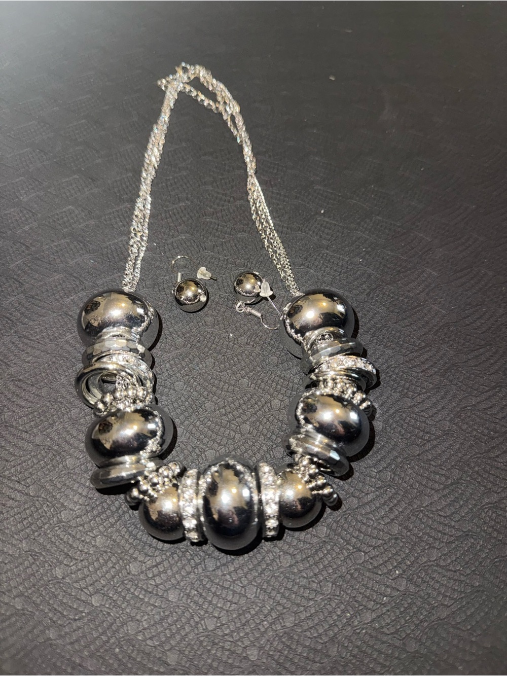 Silver Bead Statement Necklace and Earring Set - Women Jewelry 2